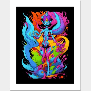 Evil genie color mix candy color splash style abstract art Posters and Art